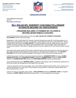 Bill Walsh Nfl Diversity Coaching Fellowship Attracts Record 161 Participants