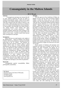 Consanguinity in the Maltese Islands