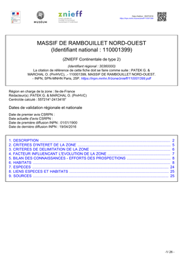 MASSIF DE RAMBOUILLET NORD-OUEST (Identifiant National : 110001399)
