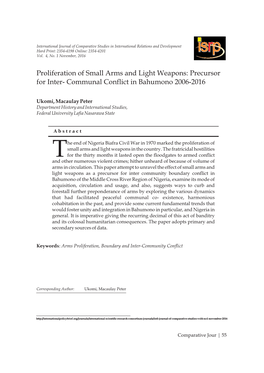 Proliferation of Small Arms and Light Weapons: Precursor for Inter- Communal Conflict in Bahumono 2006-2016