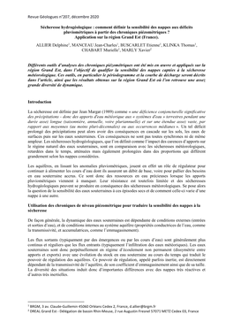 Comment Définir La Sensibilité Des Nappes Aux Déficits Pluviométriques À Partir Des Chroniques Piézométriques ? Application Sur La Région Grand Est (France)