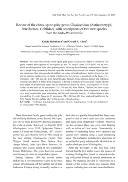 Actinopterygii, Perciformes, Gobiidae), with Descriptions of Two New Species from the Indo-West Paciﬁc