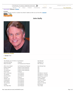 Imdb Resume for John Duffy (I) Copy