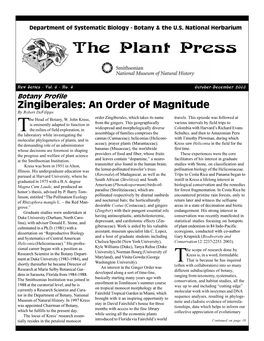 Zingiberales: an Order of Magnitude by Robert Defilipps He Head of Botany, W