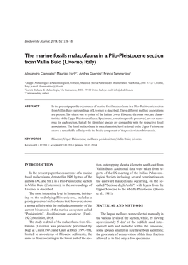 The Marine Fossils Malacofauna in a Plio-Pleistocene Section from Vallin Buio (Livorno, Italy)