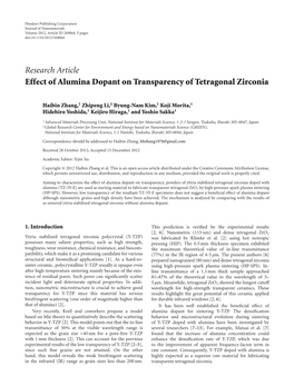 Research Article Effect of Alumina Dopant on Transparency of Tetragonal Zirconia