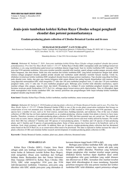 Jenis-Jenis Tumbuhan Koleksi Kebun Raya Cibodas Sebagai Penghasil Eksudat Dan Potensi Pemanfaatannya