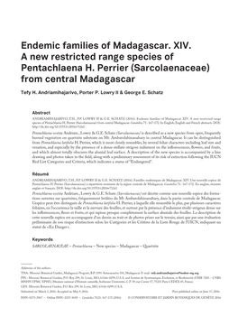 Endemic Families of Madagascar. XIV. a New Restricted Range Species of Pentachlaena H