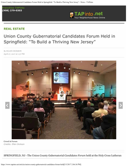 Union County Gubernatorial Candidates Forum Held in Springfield: “To Build a Thriving New Jersey” - News - Tapinto