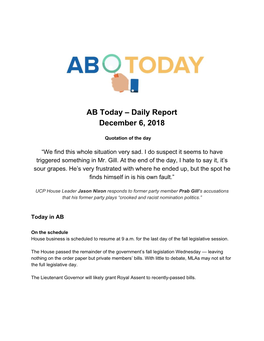 AB Today – Daily Report December 6, 2018