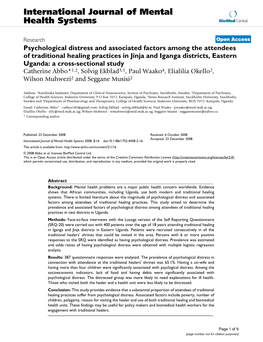 Psychological Distress and Associated Factors Among the Attendees of Traditional Healing Practices in Jinja and Iganga Districts, Eastern Uganda: a Cross-Sectional Study