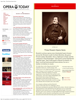 Opera Today : Three Rossini Operas Serias