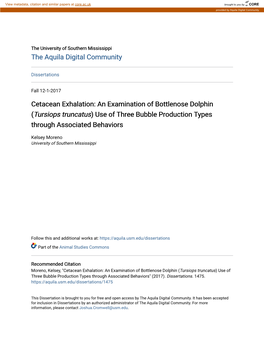 Cetacean Exhalation: an Examination of Bottlenose Dolphin (Tursiops Truncatus) Use of Three Bubble Production Types Through Associated Behaviors