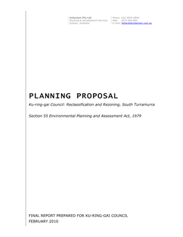 PLANNING PROPOSAL Ku-Ring-Gai Council: Reclassification and Rezoning, South Turramurra