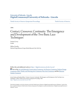 Contact, Crossover, Continuity: the Mee Rgence and Development of the Two Basic Lace Techniques Santina Levey London