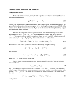 2. Conservation of Momentum, Heat and Energy 2.1 Equation of Motion