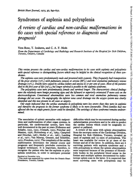 Syndromes of Asplenia and Polysplenia a Review of Cardiac and Non-Cardiac Malformations in 6O Cases with Special Reference to Diagnosis and Prognosis'