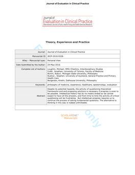 For Peer Review Only Journal: Journal of Evaluation in Clinical Practice