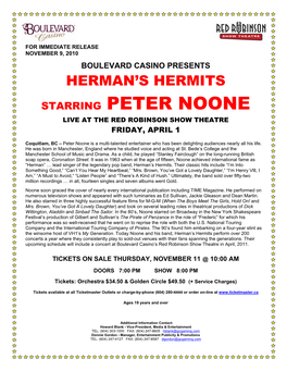 Starring Peter Noone Live at the Red Robinson Show Theatre