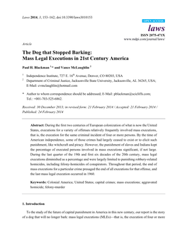 Mass Legal Executions in 21St Century America