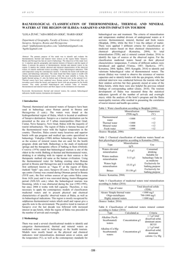 Balneological Classification of Thermomineral