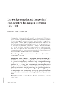 Das Studentinnenheim Müngersdorf – Eine Initiative Des Heiligen Josemaría: 1957-1966