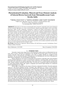 Phytochemical Evaluation, Mineral and Trace Element Analysis of Selected Brown Seaweeds from Thirumullavaram Coast, Kerala, India