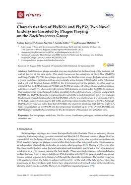 Characterization of Plyb221 and Plyp32, Two Novel Endolysins Encoded by Phages Preying on the Bacillus Cereus Group