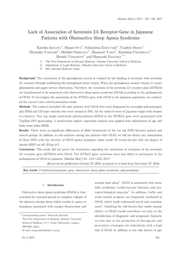 Lack of Association of Serotonin 2A Receptor Gene in Japanese Patients with Obstructive Sleep Apnea Syndrome