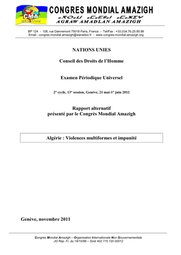 Rapport Alternatif Présenté Par Le Congrès Mondial Amazigh Algérie