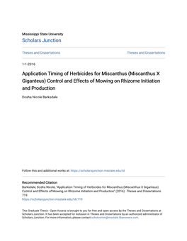 Miscanthus X Giganteus) Control and Effects of Mowing on Rhizome Initiation and Production