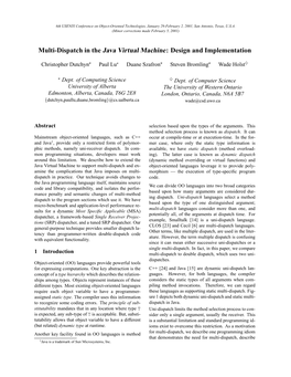 Multi-Dispatch in the Java Virtual Machine: Design and Implementation