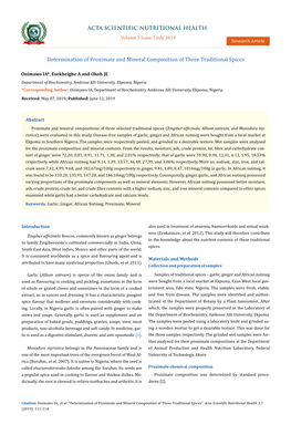 Determination of Proximate and Mineral Composition of Three Traditional Spices