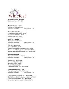2015 Participating Wineries Updated January 29, 2015
