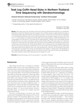 Teak Log Coffin Head Styles in Northern Thailand: Time Sequencing with Dendrochronology