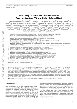 Discovery of WASP-65B and WASP-75B the Number of Discovered Transiting Planetary Systems, and Have Table 1