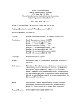 Wayne State University Archives 15.5 Linear Feet (35 MB), Wayne State University Student Activities Counseling: Student Organizations Files, Series III