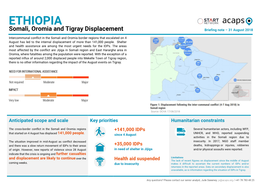 ETHIOPIA Somali, Oromia and Tigray Displacement Briefing Note – 31 August 2018