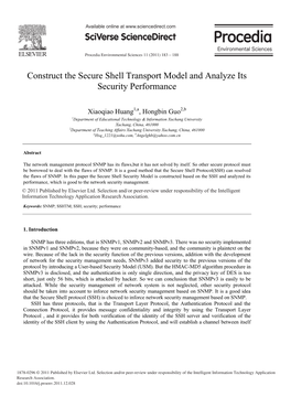 Construct the Secure Shell Transport Model and Analyze Its Security Performance