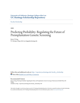 Regulating the Future of Preimplantation Genetic Screening Jaime S