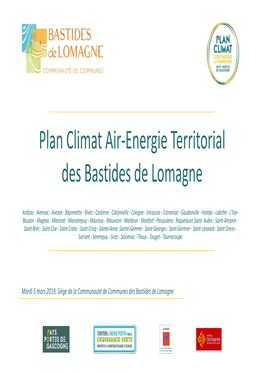 Plan Climat Air-Energie Territorial Des Bastides De Lomagne