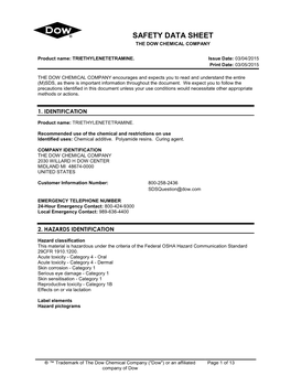 Safety Data Sheet the Dow Chemical Company