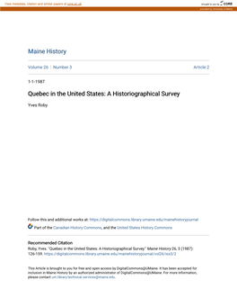 Quebec in the United States: a Historiographical Survey