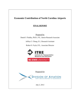 Economic Contribution of North Carolina Airports