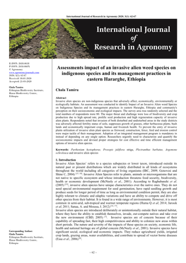 Assessments Impact of an Invasive Alien Weed Species on Indigenous