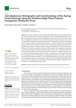 Late Quaternary Stratigraphy and Geochronology of the Spring Creek Drainage Along the Southern High Plains Eastern Escarpment, Northwest Texas