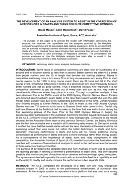 The Development of an Analysis System to Assist in the Correction of Inefficiencies in Starts and Turns for Elite Competitive Swimming