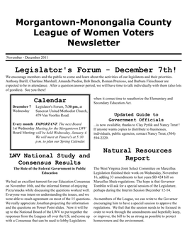 Morgantown-Monongalia County League of Women Voters Newsletter