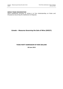 Canada – Measures Governing the Sale of Wine Third Party Submission of New Zealand DS537 28 June 2019