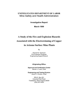 Mine Safety and Health Administration a Study of the Fire and Explosion